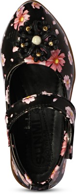 Finobel Kids Girls Velcro Ballerinas(Black, 2-2.5 Years)