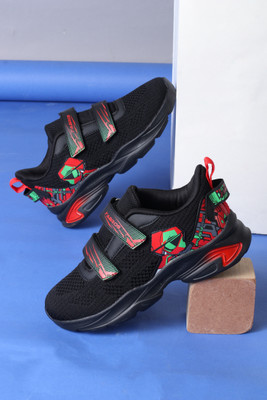 Abros Boys Velcro Running Shoes(Black, 5Y)