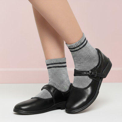 action Girls Buckle School Ballerinas(Black, 9 - 10 Years)