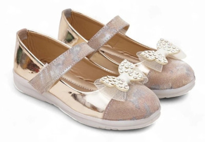 HAPPU COLLECTION Girls Velcro Ballerinas(Gold, 6.5 Years)