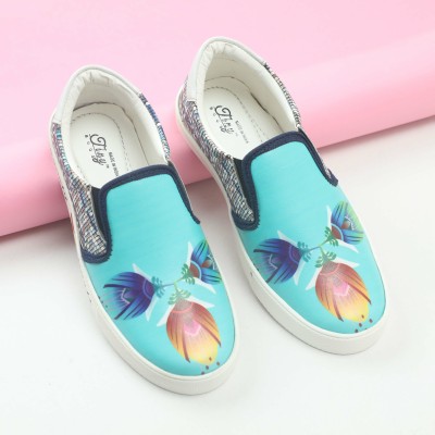 Tiny Bugs Girls Slip on Sneakers(Light Blue, 12 To 15 Month)