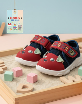 JOSMOS Boys Velcro Sneakers(Red, 0-3 Months)