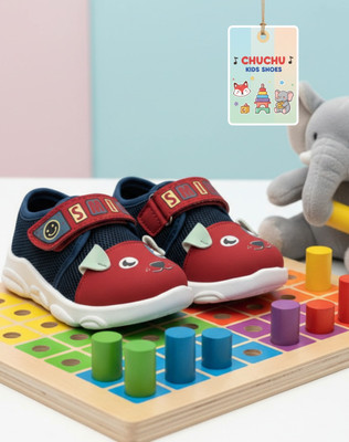 JOSMOS Boys Velcro Sneakers(Red, 12-18 Months)