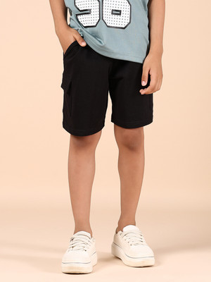 V-MART Short For Boys Casual Solid Cotton Blend(Black, Pack of 1)