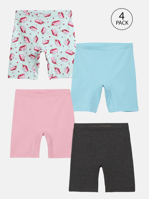 Mackly Short For Girls Casual Printed, Solid Cotton Blend(Multicolor, Pack of 4)