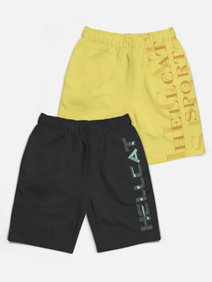 Hellcat Short For Boys Casual Printed Cotton Blend(Yellow, Black, Pack of 2)