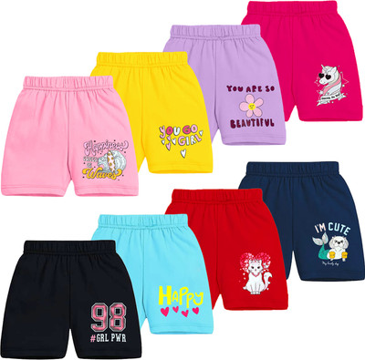 Kuchipoo Short For Girls Casual Printed Cotton Blend(Multicolor, Pack of 8)