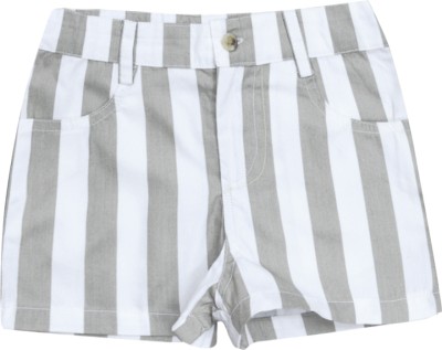 A.T.U.N. Short For Girls Casual Striped Pure Cotton(Grey, Pack of 1)