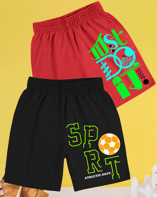 AOOSH Short For Boys Casual Printed Cotton Blend(Red, Black, Pack of 2)