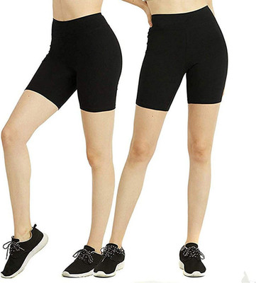 NEEORT TREND Short For Girls Casual Solid Pure Cotton(Black, Pack of 2)