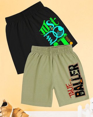 ENITOR Short For Boys Casual Printed Cotton Blend(Black, Pack of 2)