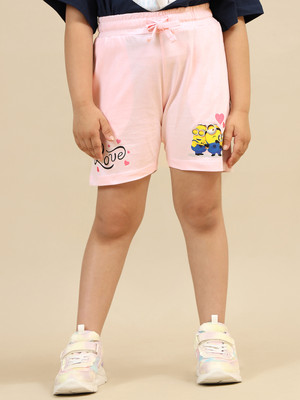 kidsville Short For Girls Casual Graphic Print Pure Cotton(Pink, Pack of 1)