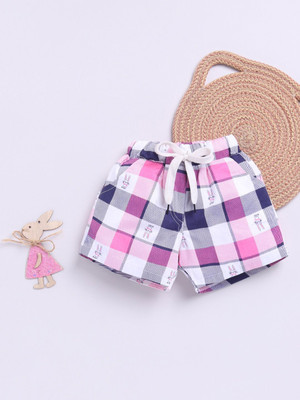 Here&Now X Denikid Short For Baby Girls Casual Checkered Cotton Blend(Pink, Pack of 1)
