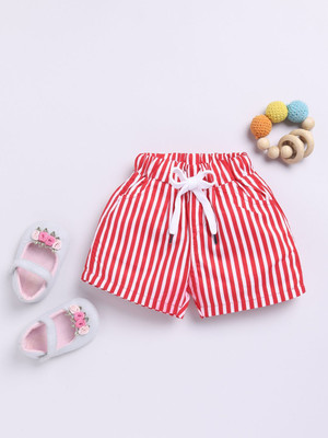 Here&Now X Denikid Short For Girls Casual Striped Cotton Blend(Red, White, Pack of 1)