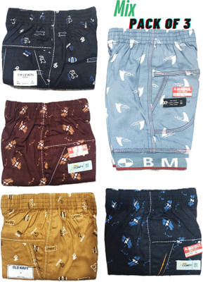 VIVEKGAMENTS Short For Boys Casual Printed Cotton Blend(Multicolor, Pack of 3)