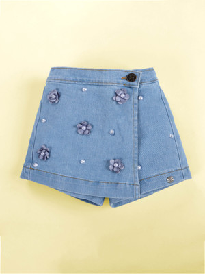 KiddoPanti Short For Girls Casual Printed Pure Cotton(Light Blue, Pack of 1)