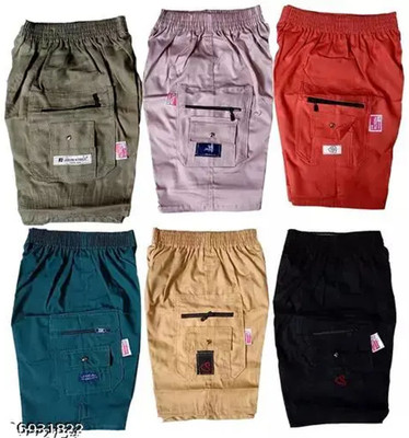 Ps Arts Short For Boys & Girls Sports Solid Cotton Blend(Multicolor, Pack of 6)