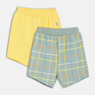 MINI KLUB Short For Baby Boys Casual Checkered Pure Cotton(Yellow, Pack of 2)