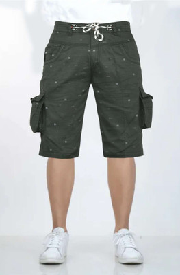 Zudi Printed Men Dark Green Cargo Shorts