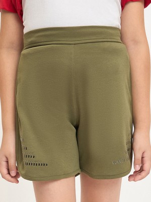 PAMPOLINA Short For Girls Casual Solid Cotton Blend(Dark Green, Pack of 1)