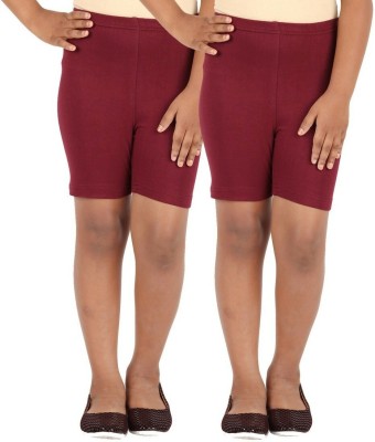 LULA Short For Girls Casual Solid Cotton Lycra(Maroon, Pack of 2)