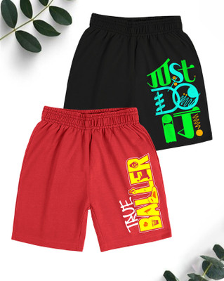 ENITOR Short For Boys Casual Printed Cotton Blend(Black, Red, Pack of 2)