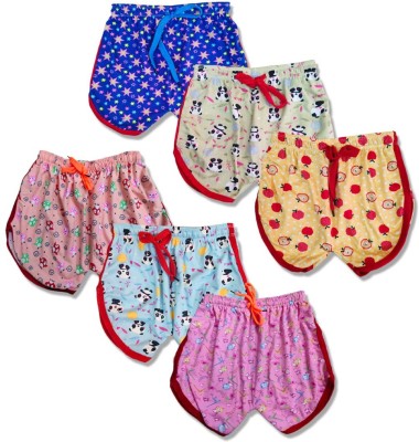 KNETLY Short For Girls Casual Printed Pure Cotton(Multicolor, Pack of 6)