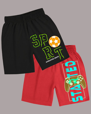 ENITOR Short For Boys Casual Printed Cotton Blend(Red, Black, Pack of 2)