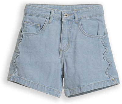 pilolo Short For Girls Casual Solid Denim(Light Blue, Pack of 1)
