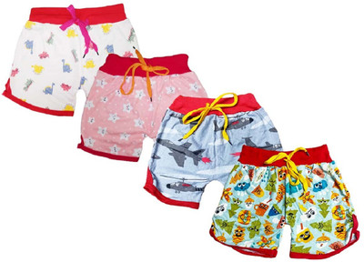 FRANSCART Short For Girls Casual Printed Cotton Blend(Multicolor, Pack of 4)
