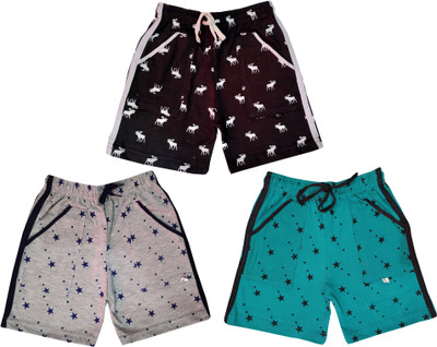 100LUCK Short For Baby Boys & Baby Girls Casual Printed Cotton Blend(Multicolor, Pack of 3)