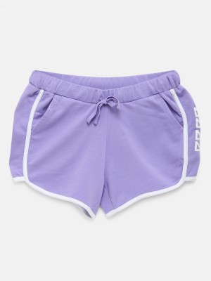 Pepe Jeans Short For Girls Casual Solid Pure Cotton(Purple, Pack of 1)