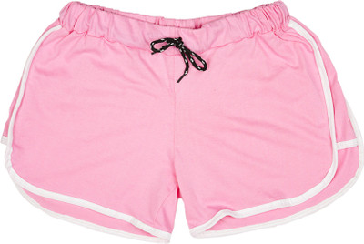 POWERmerc Short For Girls Casual Solid Cotton Blend(Pink, Pack of 1)