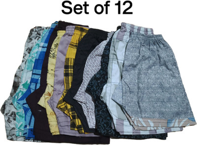 Megahub Short For Boys Casual Checkered, Printed Pure Cotton(Multicolor, Pack of 12)