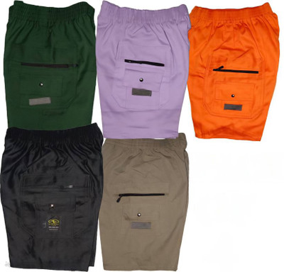 IRAVAAN Short For Boys & Girls Casual Solid Cotton Blend(Black, Pack of 4)