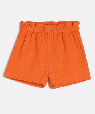 MINI KLUB Short For Baby Girls Casual Self Design Pure Cotton(Orange, Pack of 1)