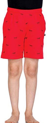 PROTEENS Short For Boys Casual Printed Cotton Blend(Red, Pack of 1)