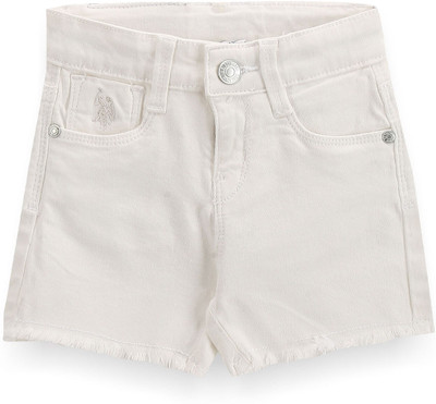 U.S. POLO ASSN. Short For Girls Casual Solid Cotton Blend(White, Pack of 1)