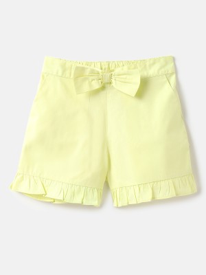 United Colors of Benetton Short For Baby Girls Casual Solid Pure Cotton(Yellow, Pack of 1)