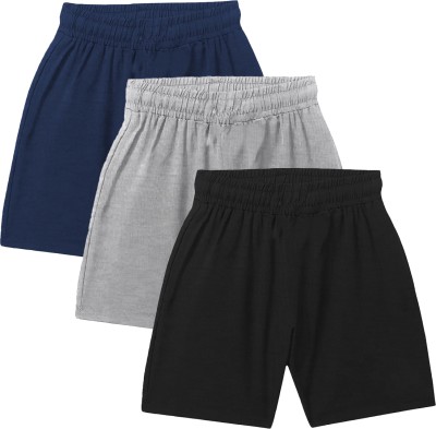 Litway Short For Boys Casual Solid Cotton Blend(Multicolor, Pack of 3)