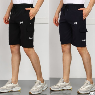 mank D Solid Men Black Cargo Shorts