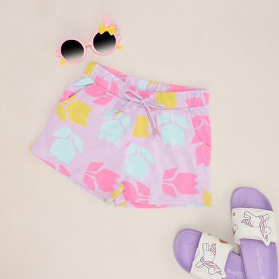 Pantaloons Junior Short For Girls Casual Printed Cotton Blend(Purple, Pack of 1)