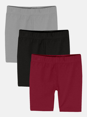 KiddoPanti Short For Girls Casual Solid Cotton Lycra(Multicolor, Pack of 3)