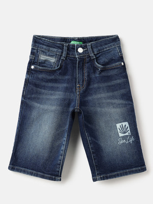 United Colors of Benetton Short For Boys Casual Solid Cotton Lycra(Blue, Pack of 1)