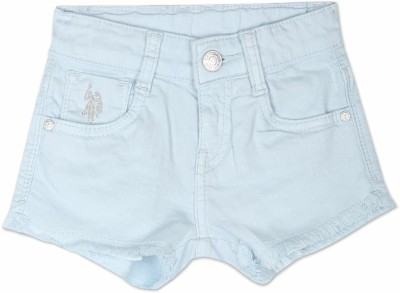 U.S. POLO ASSN. Short For Girls Casual Solid Cotton Blend(Blue, Pack of 1)