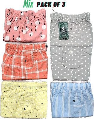 VIVEKGAMENTS Short For Boys Casual Printed Cotton Blend(Multicolor, Pack of 3)
