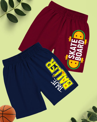 Kiddy Viddy Short For Boys Casual Printed Cotton Blend(Blue, Maroon, Pack of 2)