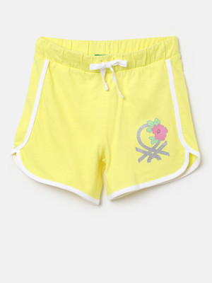 United Colors of Benetton Short For Girls Casual Solid Pure Cotton(Yellow, Pack of 1)