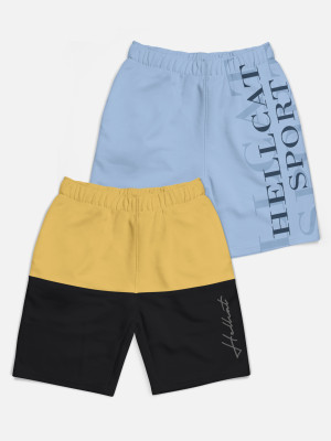 Hellcat Short For Boys Casual Colorblock Cotton Blend(Yellow, Pack of 2)