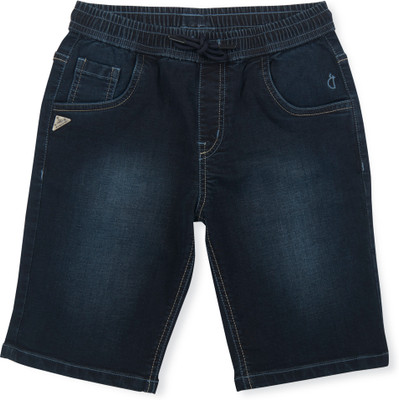 GINI & JONY Short For Boys Casual Dyed/Washed Denim(Dark Blue, Pack of 1)